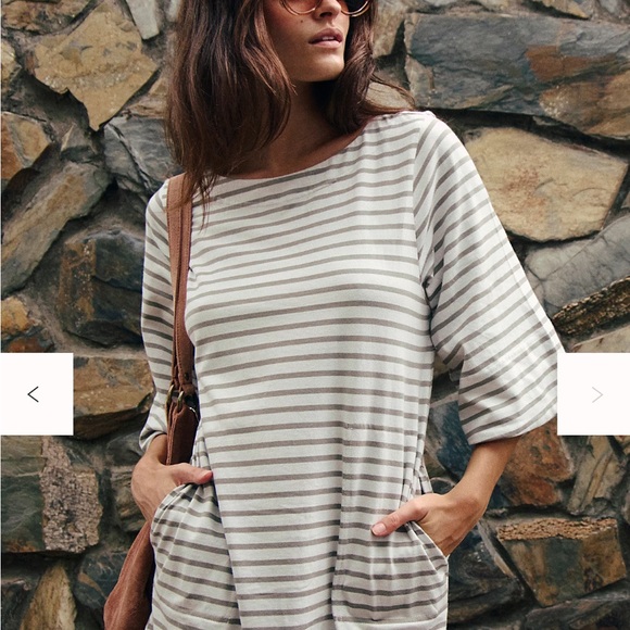 Striped Khaki and White Women's Tee Shirt Dress by Free People - Picture 1 of 4